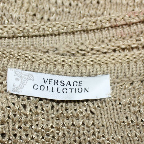 Gianni Versace Collection  Camel knit Sweater long sleeve Logo Size Medium - Picture 6 of 9